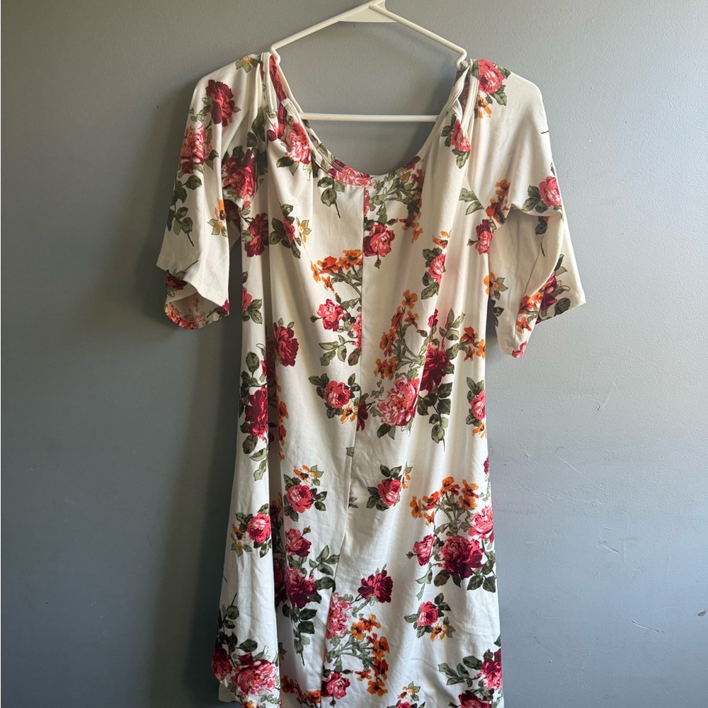 Floral Midi Dress with Red and Pink Accents